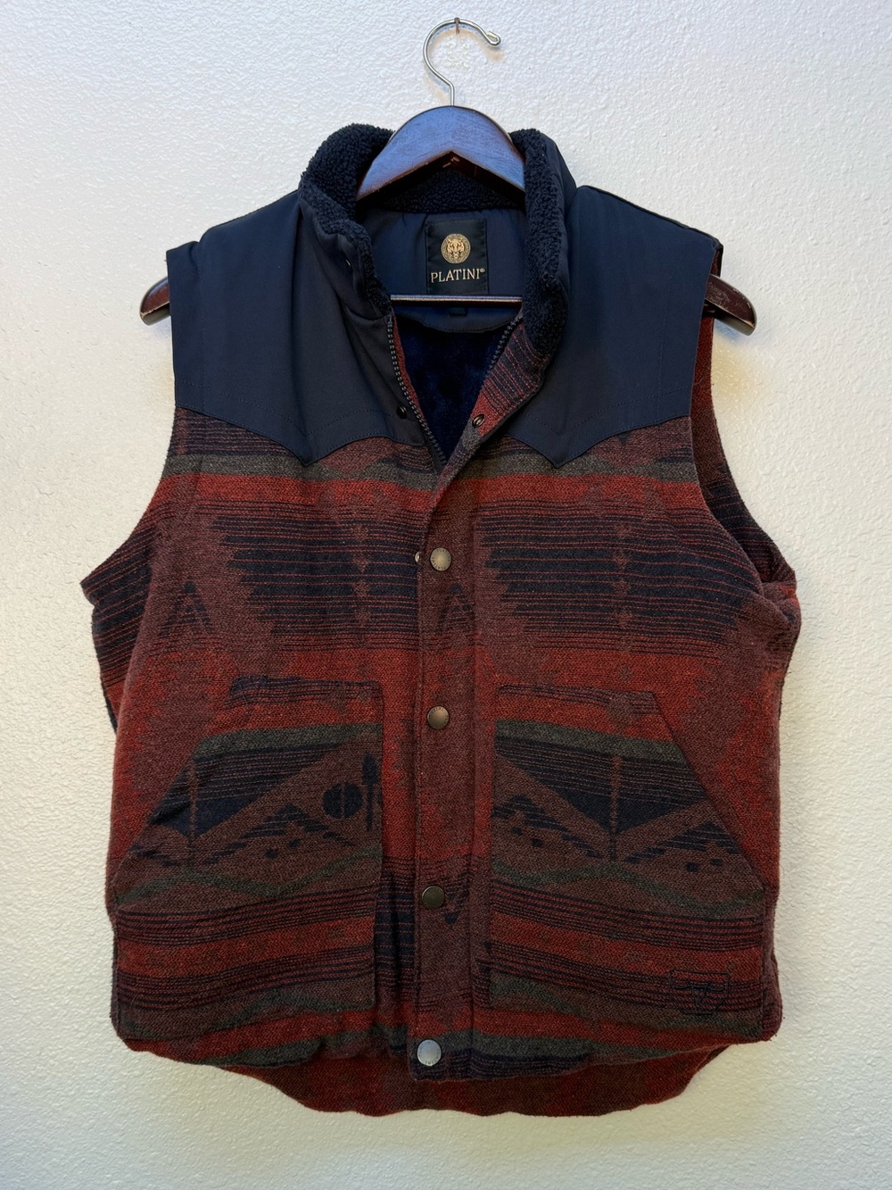 Platini Men's Ethnic Aztec Quilted Fur Lined Vest